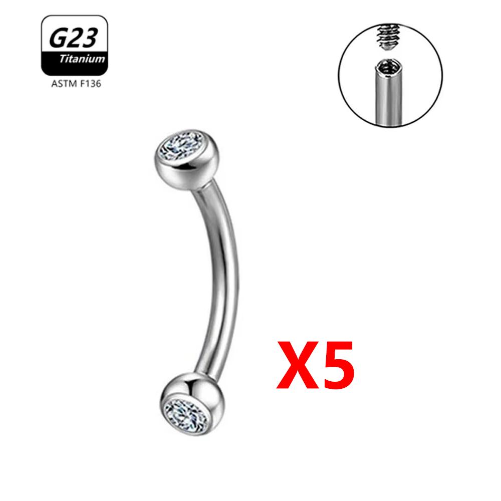 1/5/50 szt. Tytan G23 ASTM-F136 Piercingi Brwi kolczyk cyrkonia Gwint wewnętrzny Brwi Ciało Cyrkonia Hurt