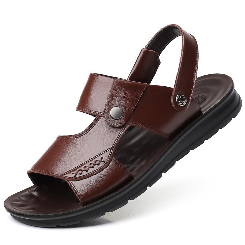 Real Leather Sandals for Men New Summer Casual Dual-use Soft Sole Worn On The Beach with Cowhide Cool Slippers Trendy