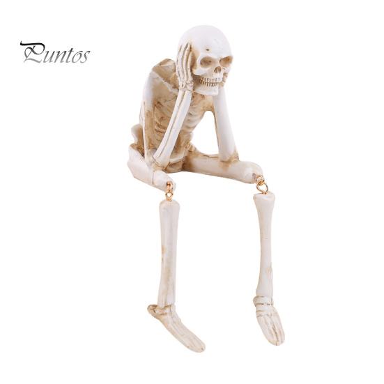 Scary Halloween Atmosphere Props Skeleton Statue, See Speak Hear No Evil Figurines, Unique Statue Collectible Skull Decoration for Indoor Mantel Table