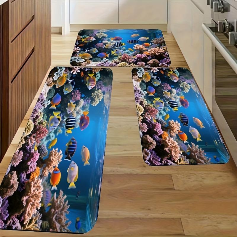 1PC Marine Ecosystem Kitchen Rug Non-Slip Door Mat Pop Design Bathroom Rug Bath Mat Carpet for Home Sink Laundry Decor