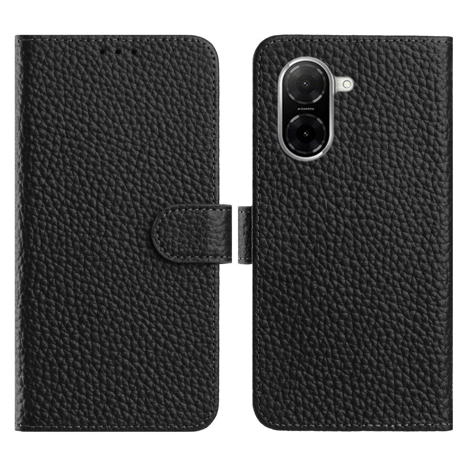 

For Xiaomi Redmi A5 4G (171.7mm)/Poco C71 4G Case Wallet Stand Litchi Texture Genuine Cow Leather Flip Phone Cover Black