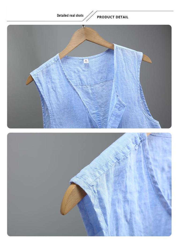 Men's Sleeveless Washed Linen Vest - Retro, Breathable, and Lightweight In Solid Summer Colors