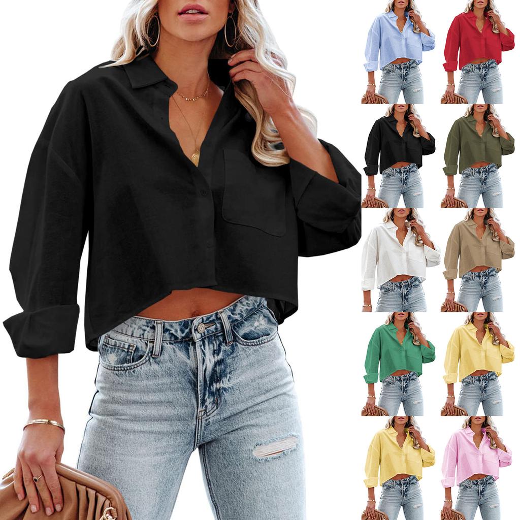Women's Fashion Casual Color Outer Long Sleeve Buttoned Buttoned Temperament Shirt Top
