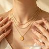 Three-Layer Stackable Round Pendant Necklace: Gold-Plated, Light Luxury, Versatile Clavicle Chain with Niche Design.