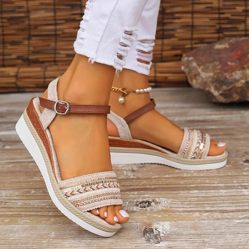 Women's Braided Casual Sandals Buckle Strap Platform Wedge Sandles for Women 2025 Summer Light Non Slip Walking Sandalias Mujer