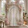 Romantischer Rosenbogen Duschvorhang Rosa Blumen Klassische Säulen Elegantes Palast Design Traumhafte Badezimmerdekoration Wasserdicht