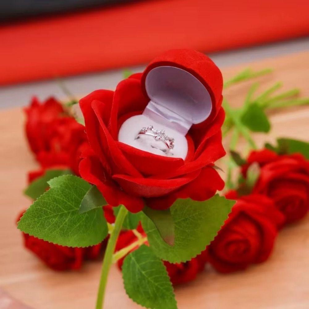 Red Velvet Wedding Ring Holder Creative Ring Bearer Case Portable Jewelry Display Box Gift Box