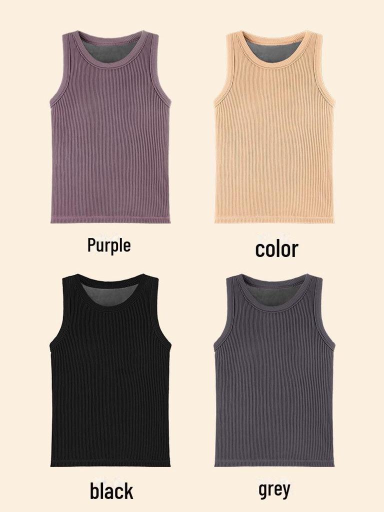 Velvet-Lined Warm Slim Vest with Chest Pad for Autumn & Winter