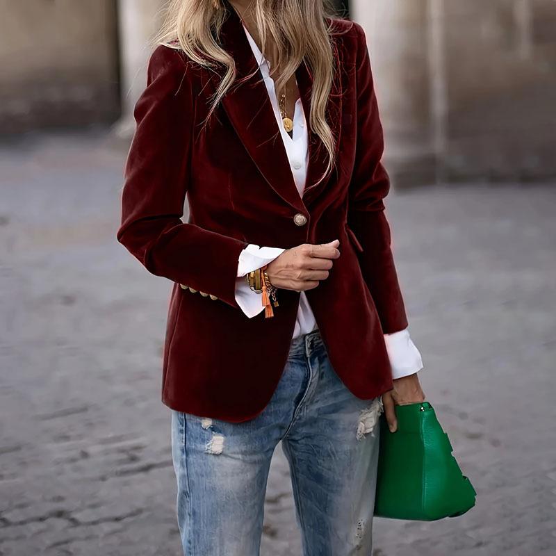 Giacca Blazer in Velluto da Donna, 4 Colori, Design Senza Tasche, Vestibilità Slim