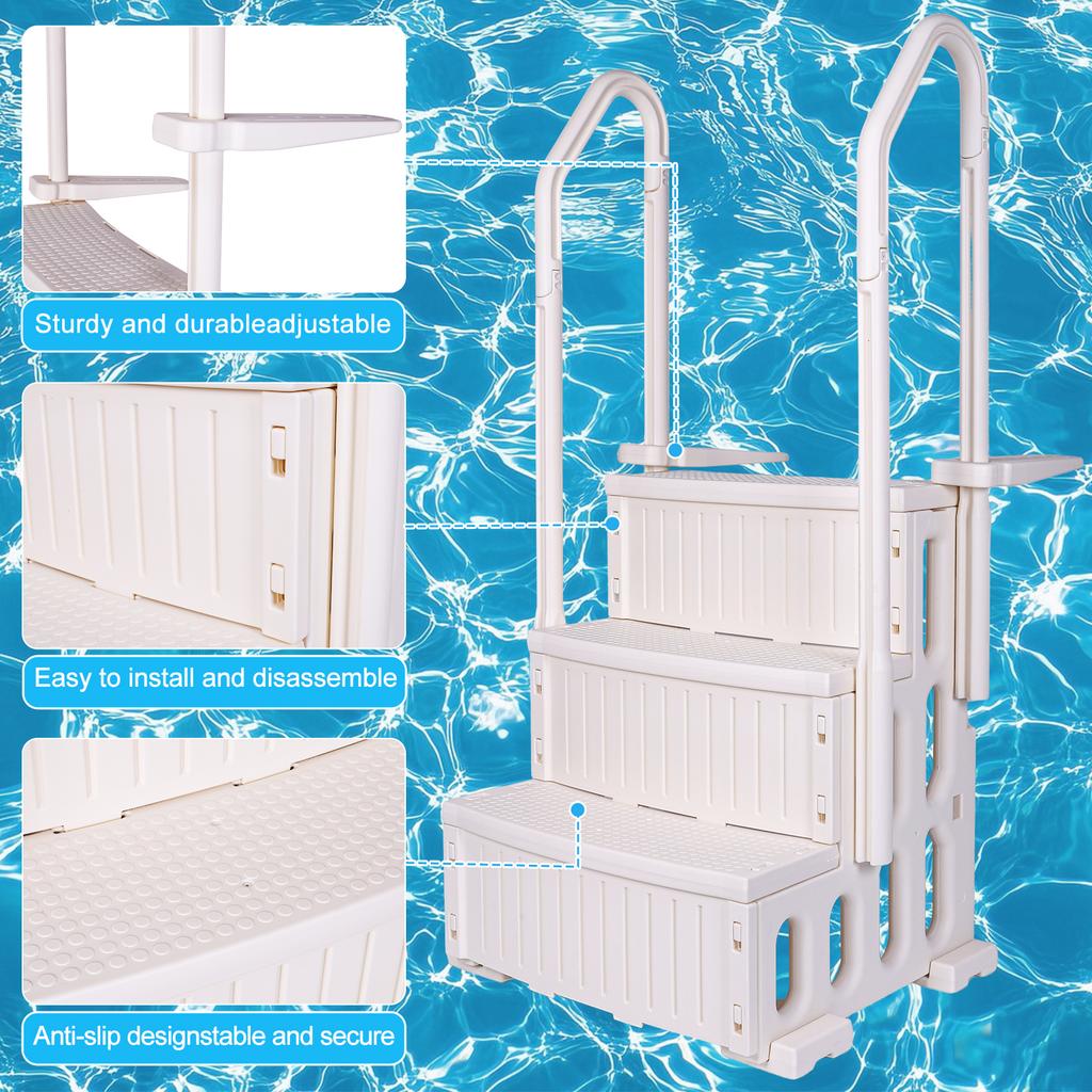 Plastic Pool Escalator Anti-Slip Slip Resistant Detachable Pool Ladder Lightweight for Various Sizes Swimming Pools
