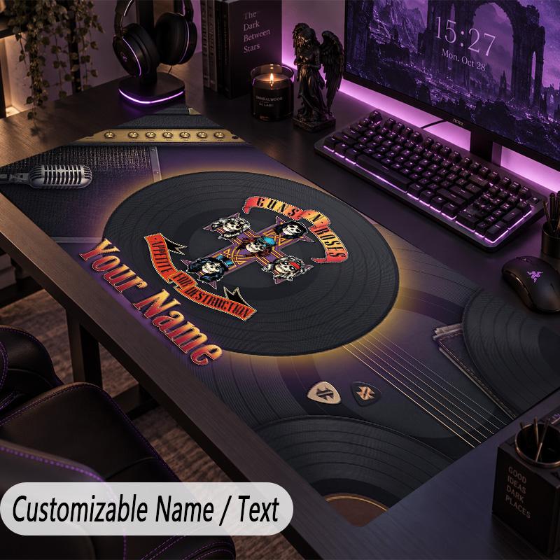 Large Mouse PadGuns N’ Roses Custom Name Text Personalized Desk Mat Non Slip Gaming Pad