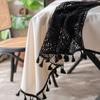White Black Crochet Hollowed Out Patchwork Tablecloth  Lace Edge Printed Dustproof Table Cover Tassel Color Matching Table Towel