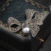 Shining Crystal Rhinestone Brooch Large Bowknot Vintage Pin  For Funerals and Mourning
