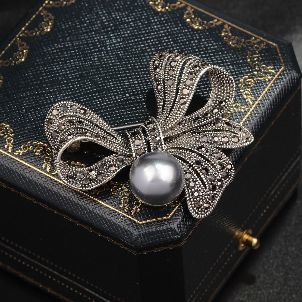 Black Rhinestone Rhinestone Brooch Large Bowknot Badge Brooch  For Funerals and Mourning