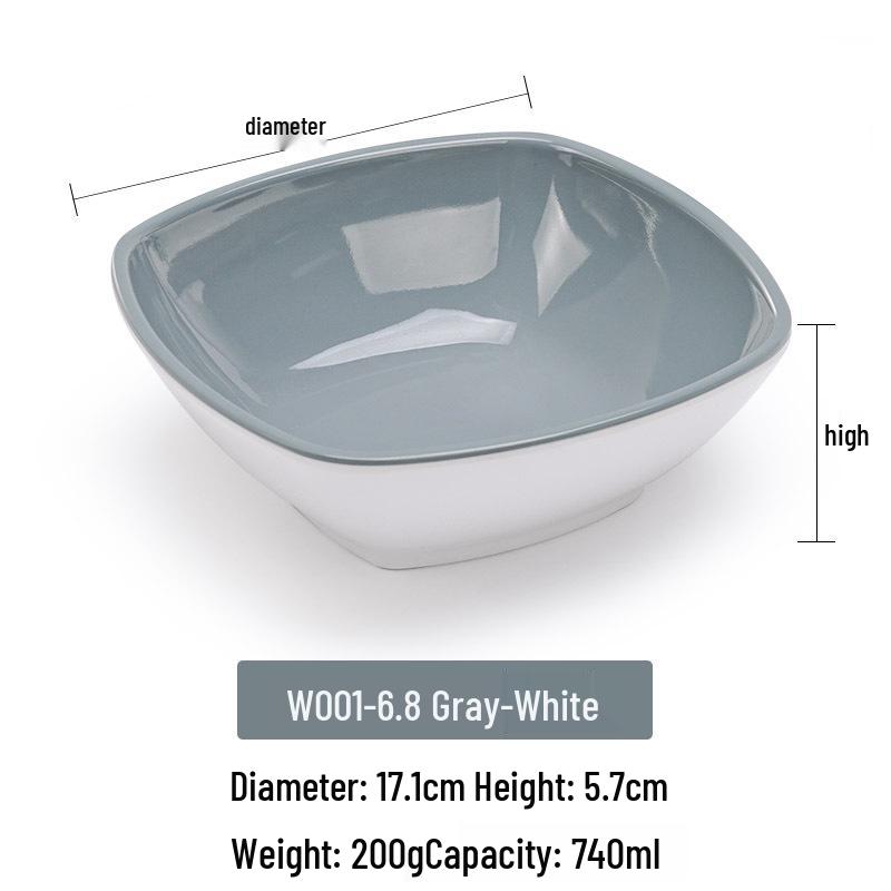 Melamine Imitation Porcelain Square Plastic Bowl for Restaurants and Hotels - Perfect for Fast Food, Barbecue, Bibimbap, and Desserts.