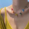Sweet And Simple Colored Small Mushroom Pendant Necklace Female, Trendy Hip-Hop Metal Thin Chain Necklace