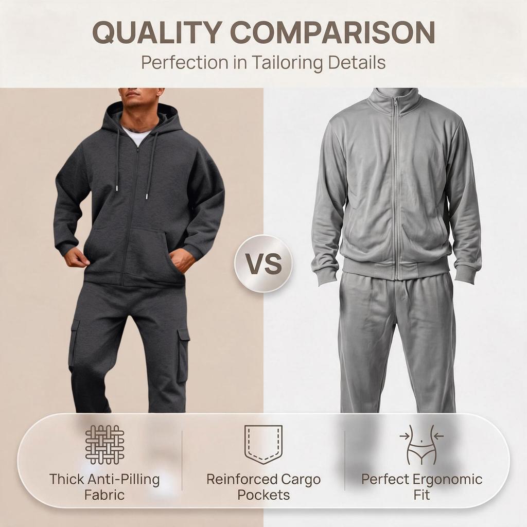 Men's Sweatshirt Jacket and Cargo Jogger Pants Set Color Trendy Casual Outdoor Sports Two-Piece Tracksuit