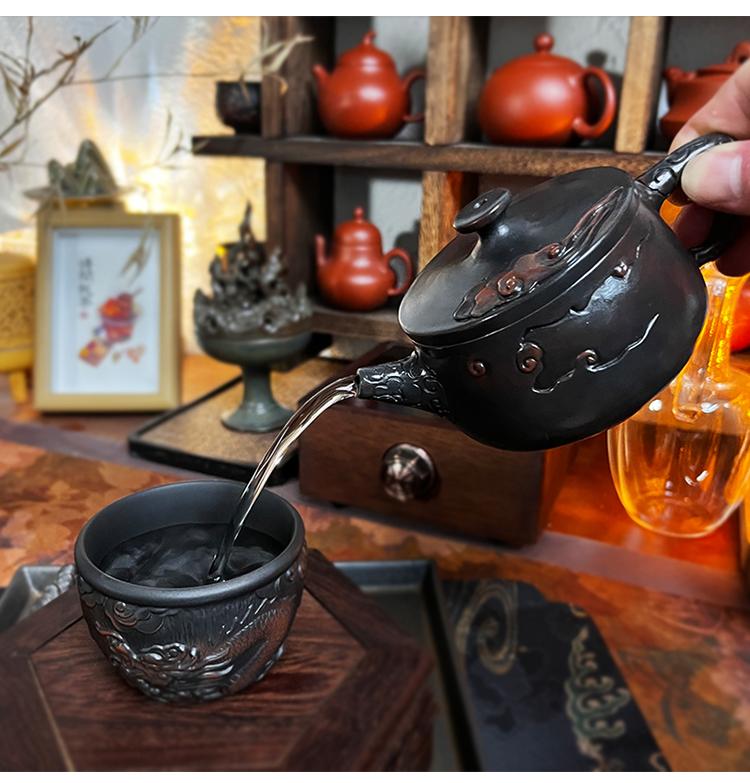 Dharma Lila Keramik Vintage Handgefertigte Teekanne Keramik Schnitzen Kung Fu Teekanne Einzelne Teekanne Pu'er Tee Zubereiten Teesets Teekanne