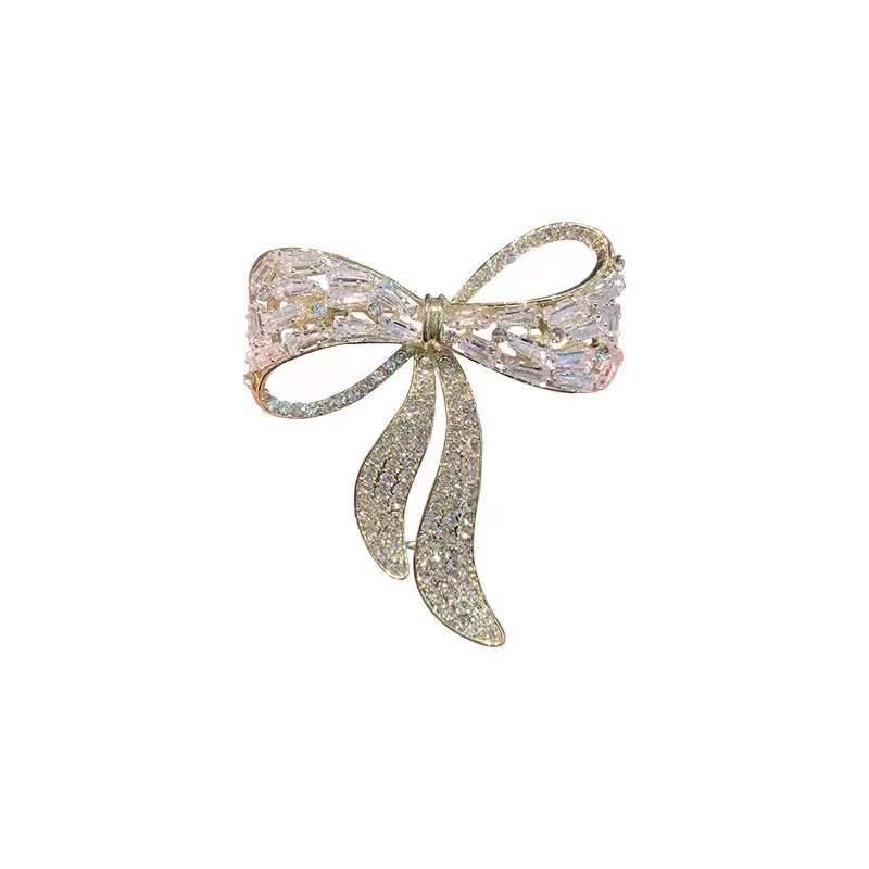 Korean Bow Tie Zircon Rhinestone Women's Brooch – Simple, Stylish, Anti-Exposure Corsage Pin