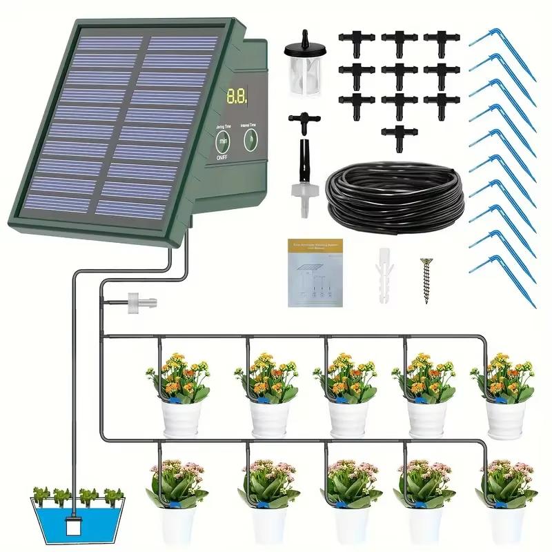 DIY Solar-Powered Automatic Drip Irrigation System for Vegetable Gardens Raised Beds Greenhouses and Balcony Hanging Plants 1pc