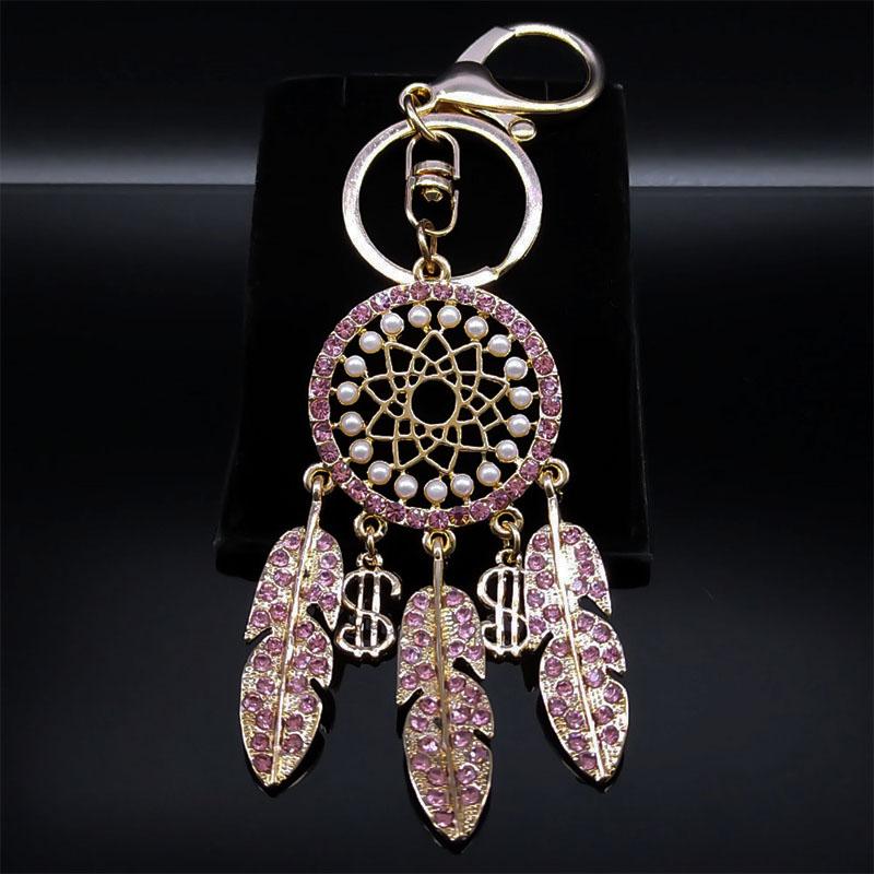 Shinny Crystal Owl Dreamcatcher Feather Keychain for Women Alloy Rhinestone Dream Catcher Animal Key Ring Bag Jewelry K9034S05