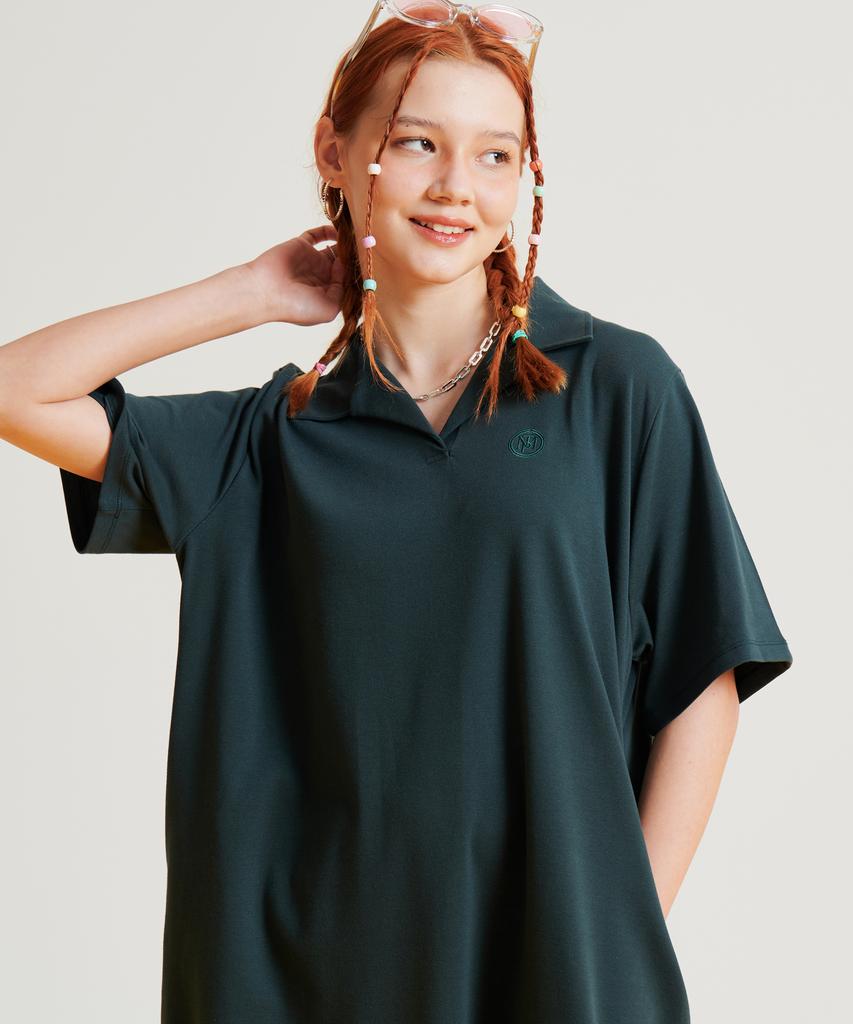 Metapeo Met Natural Collar Short Sleeve Long Dress Green