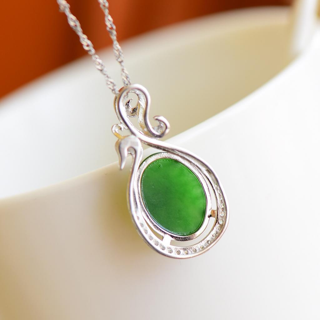 Hotan Jade S925 Silver Inlaid Jasper Egg Face Pendant for Women