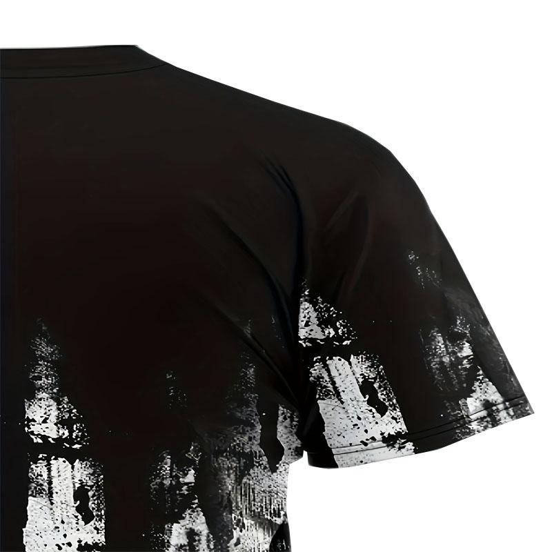 Men's Creative Pattern Round Neck T-shirt Fashionable Printed Comfortable Short Sleeve Top for Daily Activities in Summer