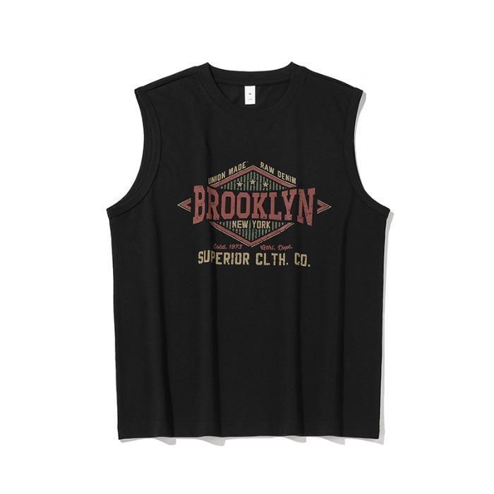 

Мужской модный жилет без рукавов из хлопка с принтом в американском стиле, летний 2025 г. — свободный покрой, повседневный спортивный жилет L чёрный