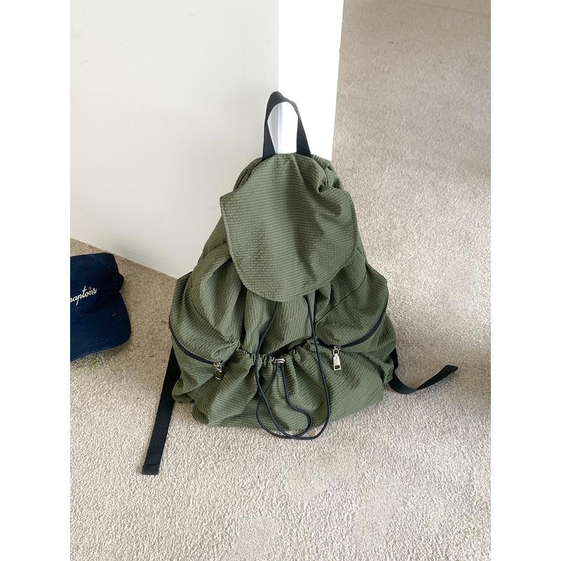 

New backpack women s travel lightweight clamshell drawstring pleated schoolbag large capacity women s commuter backpack double shoulder women зелений