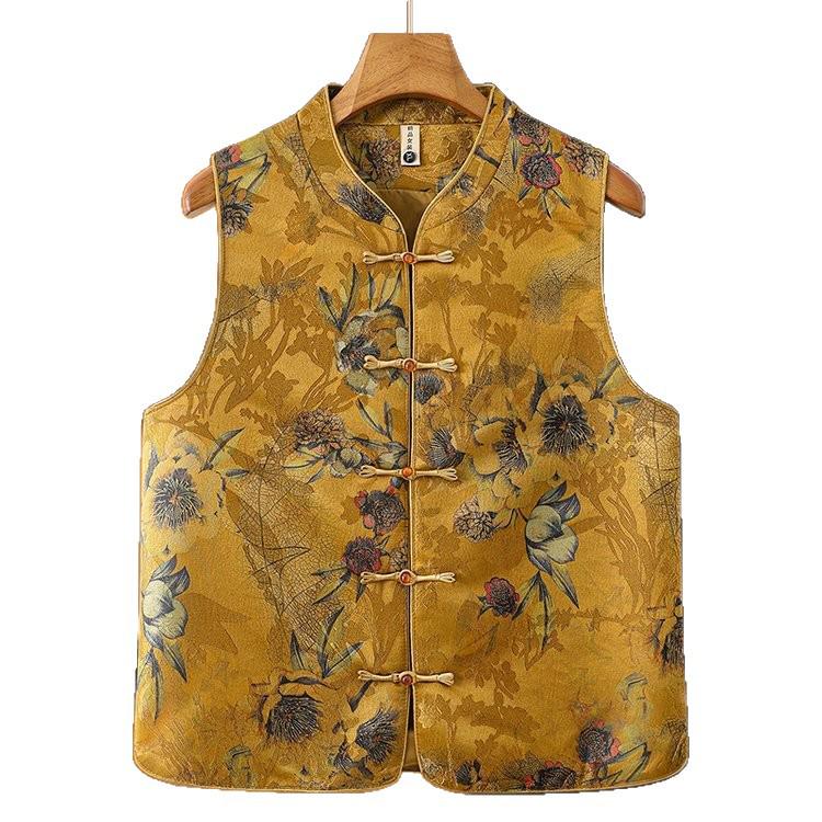 Women's Spring Autumn Jacquard Buckle Vest - New Chinese Style for Middle-aged Mothers