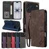 Flip PU Leather Case for Iphone 17 Promax 16 Pro Max 15 Plus 14 Pm 16e 17e Air 13 12 11 Card Slots Phone Cover With Hand Strap