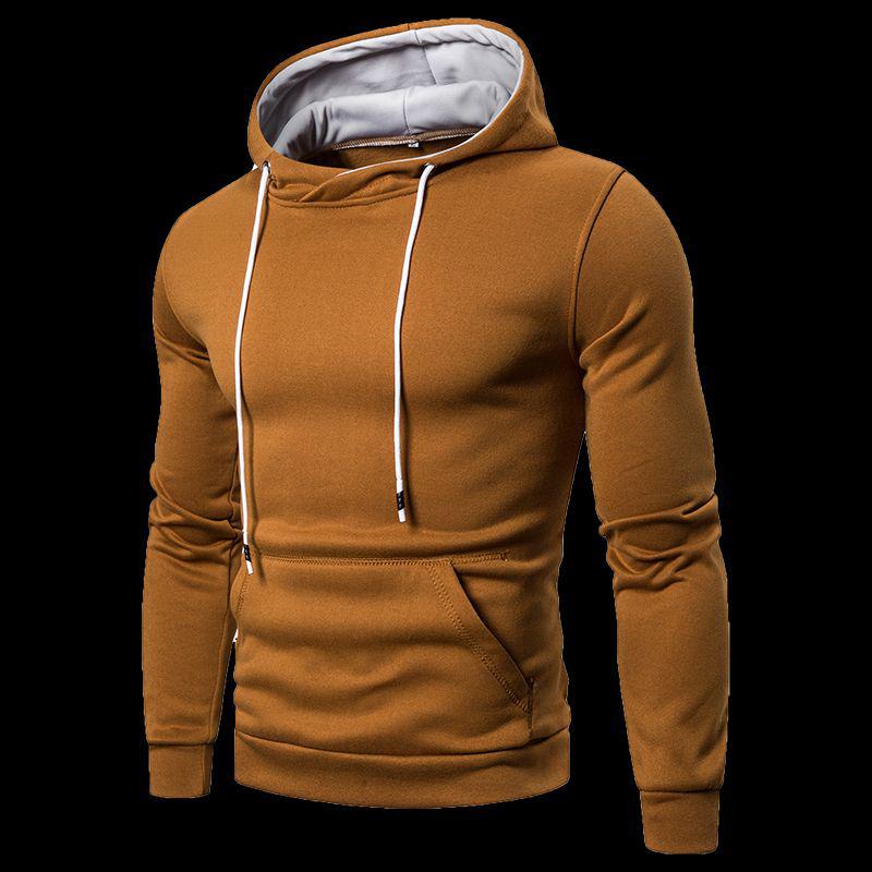 2025 Men's Trendy Solid Color Hooded Sweatshirt - Autumn/Winter Versatile Casual Pullover