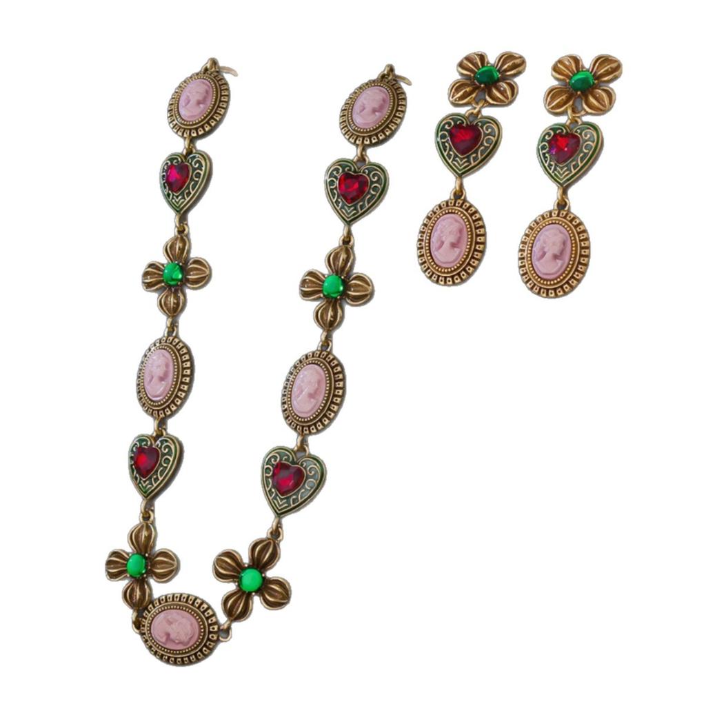 Medieval Flower Old Necklace Personalized Retro Jewelry Set Vintage Court Love Portrait Versatile Earrings