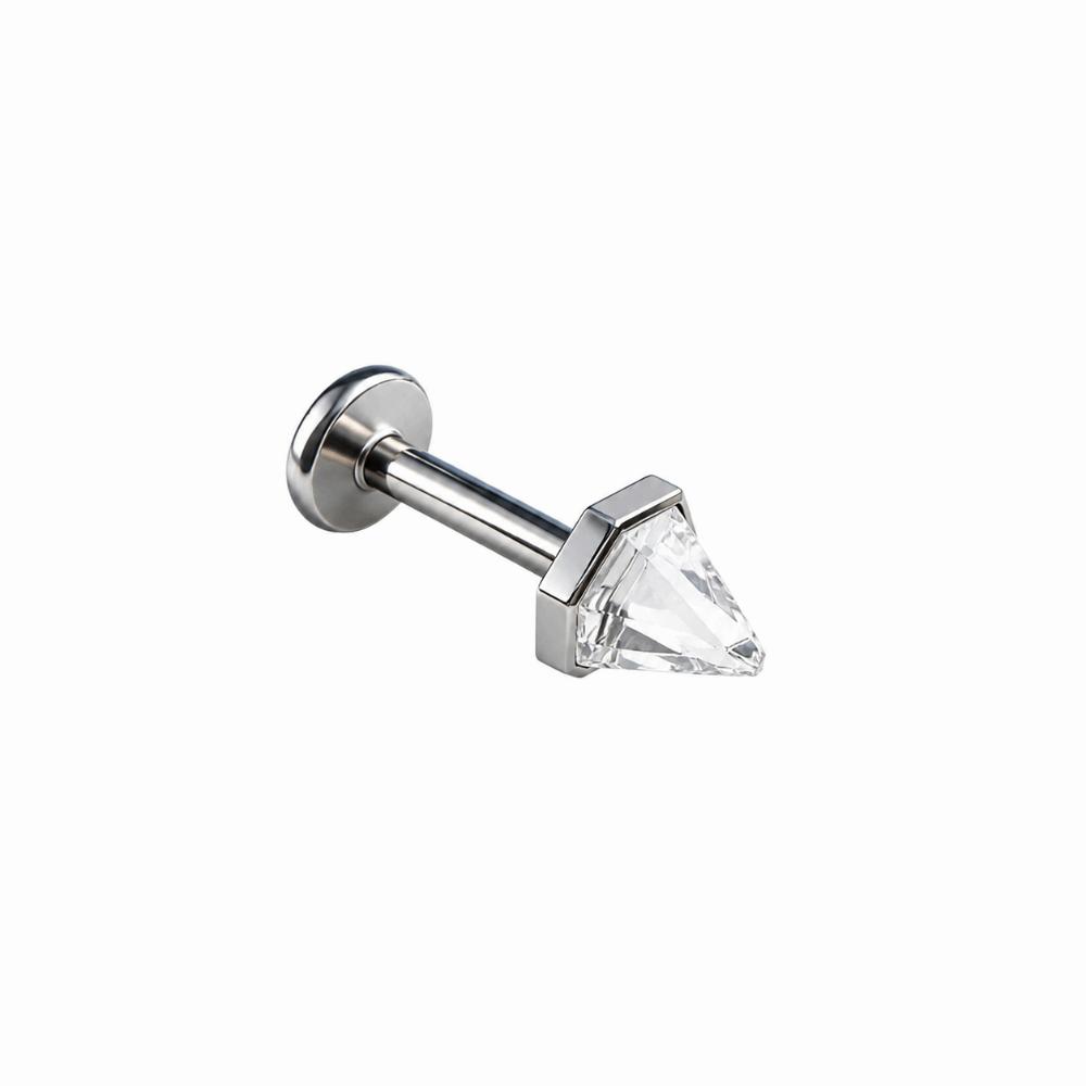 Stainless Steel Labret Stud Earring Crystal Cone Cartilage Earring Ear Piercing White+pole(1.0x6mm)