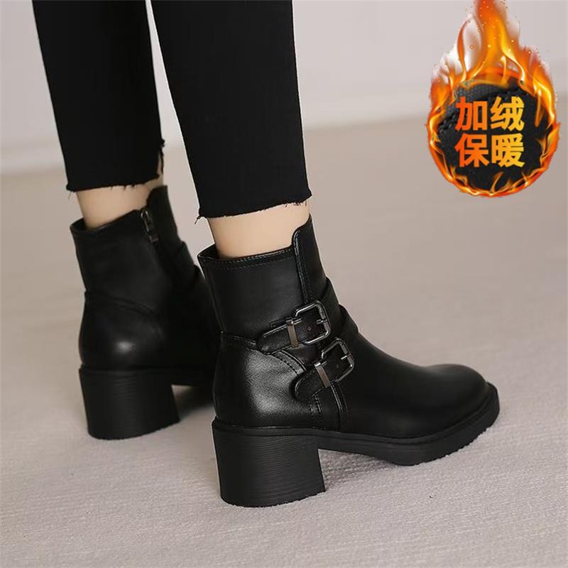 

Ботинки Martin с черным ремнем и пряжкой, с круглым носком, на среднем каблуке, короткие ботинки, толстые каблуки и ботильоны, новинка 2024 года, модные женские ботинки на осень и зиму 40