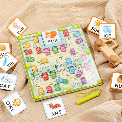 Alphabet-Zuordnungsspiel für Kinder, magnetisches Parkplatz-Labyrinth, 26-Buchstaben-Auto-Puzzle für Kinder, Buchstaben-Vokabellernen