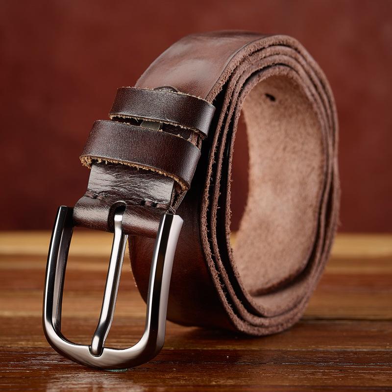 First Layer Cowhide Leather Belt Men'S Belt Retro Pleated Craft Belt Personalized Belt