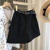 Women High Waist Wide Leg Casual Shorts All-match Three-length Straight Pants With Free Belt Elegant Commuter Summer Bottoms
