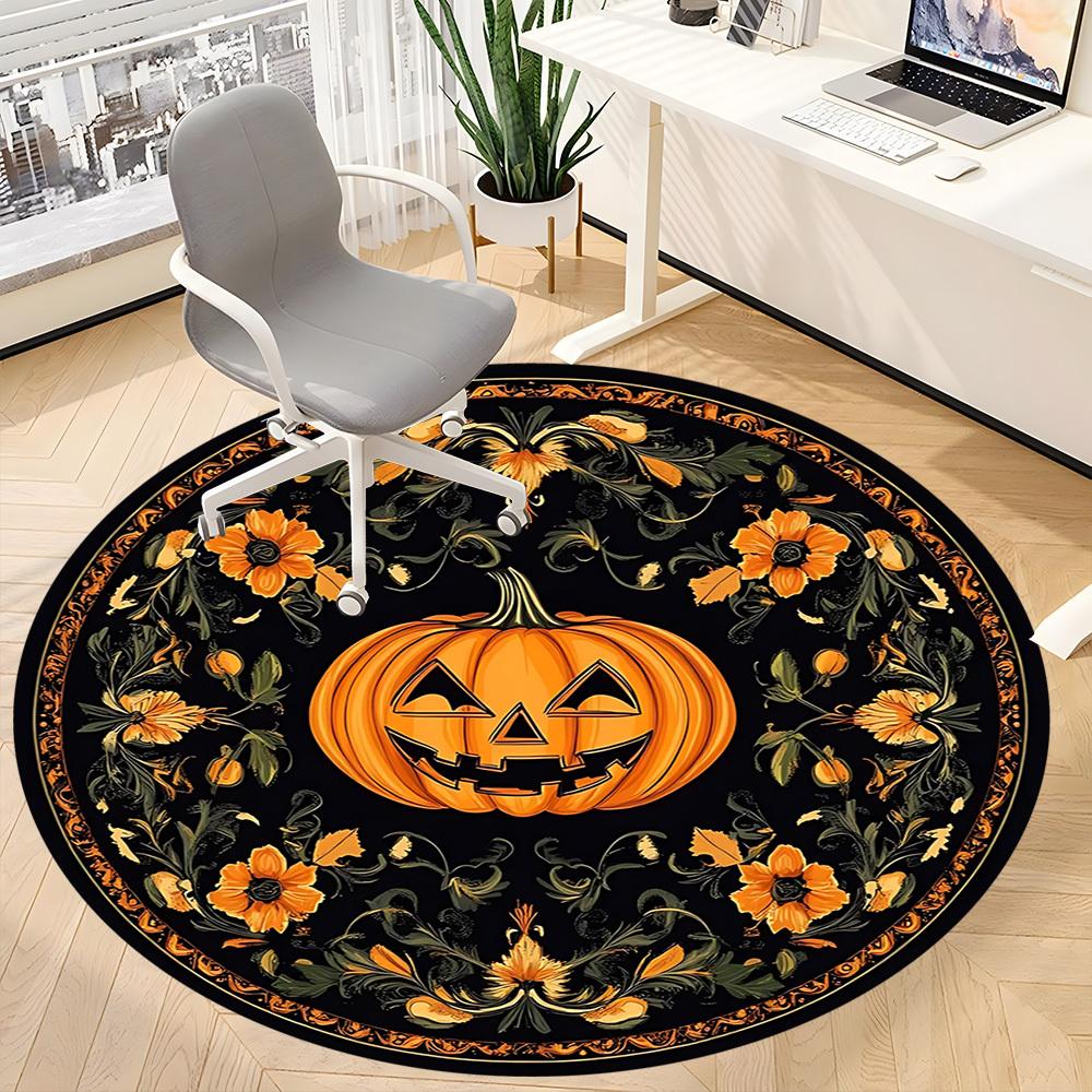 1PC Halloween Pumpkin Decor Chair Carpet for Office Non-Slip, Lightweight, Machine Washable Rug for Office, Sleeping, Room - Holiday Decoryy25100912