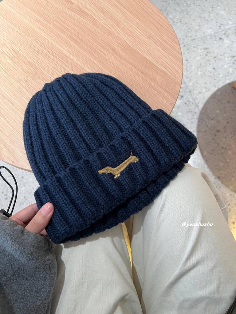 Dachshund Puppy~ Winter Fleece Thickened Warm Ear Protector Pit Wool Hat Big Head Circumference Show Small Face Knitted Hat