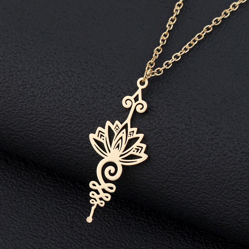 Europe, America, necklace lotus pendant flower stainless steel pendant, versatile accessories