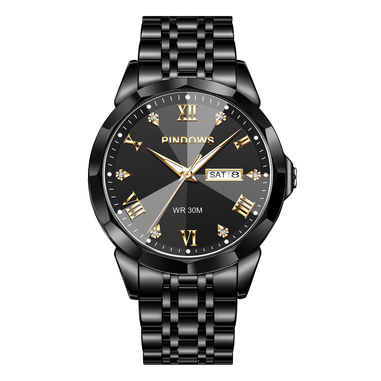 

PINDOWS Luxury Business Dress Watch with Analog Quartz Water Luminous Date and Stainless Steel Band for a Classic Business Casual Style Men s