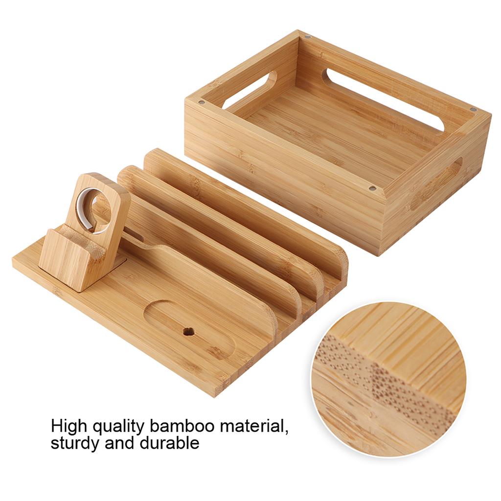 Bamboo Charging Storage Rack Mobile Phone Watch Rack Holder Organizer for Home Office Use