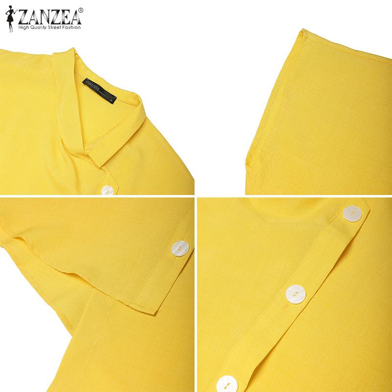 ZANZEA Bluză casual de vară cu mânecă scurtă și guler în V pentru femei, cu tiv neregulat