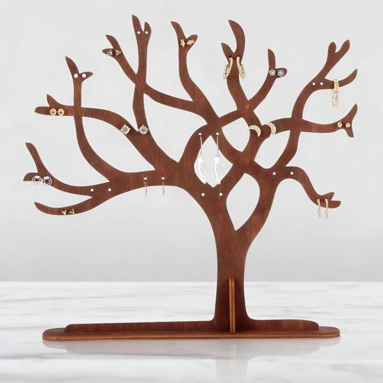 Wooden Jewelry Stand Earring Holder Easy To Install Multi-Purpose Tree Shaped Necklace Display Organizer Bracelet Holder