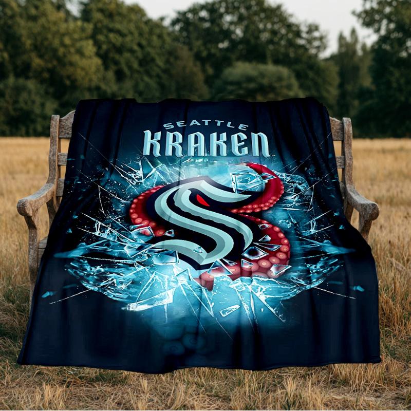 Seattle Kraken Logo Blanket Flannel Throw for Sofa, Indoor, Camping, Living Room, Office, Chair, And Bed Soft Birthday Gift