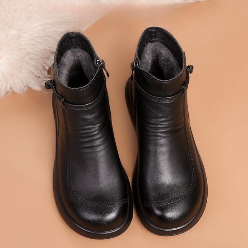 Leather Soft-soled New Cotton Shoes Warm Women's Short Boots Middle-aged and Elderly Non-slip Women's Boots