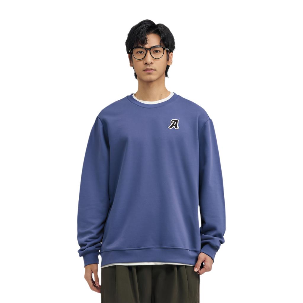 Anta Solid Color Logo Print Pullover Long Sleeve Sweatshirt Unisex sweatshirt Blue 952238721-2