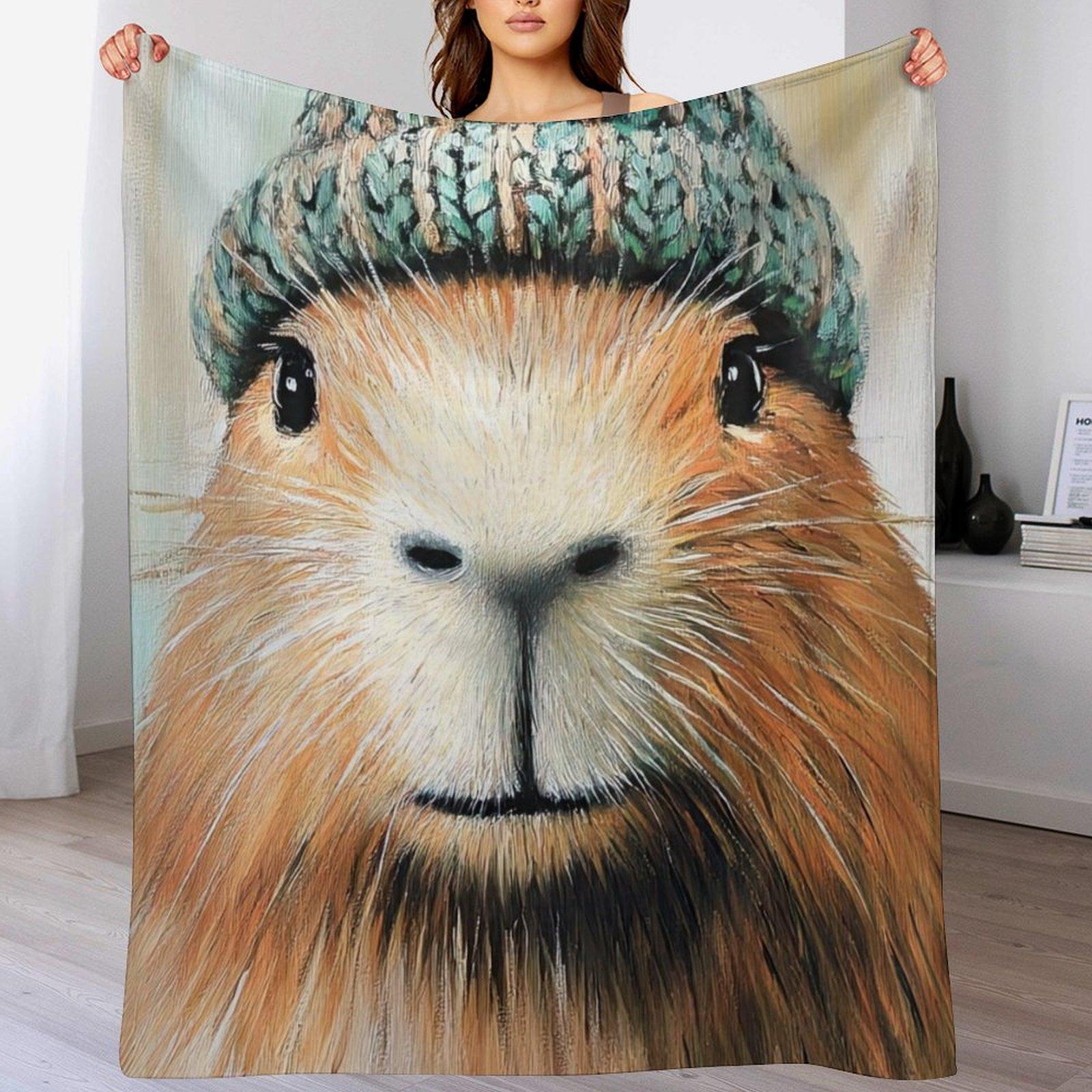 Capybara in a Knitted Hat Throw Blanket Fuzzy Plush Throw Blanket for Sofa Chair 102x76cm(40x30in)